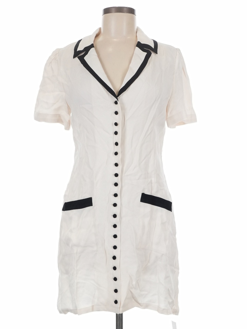 Rumored Ivory Black Trim Button Front Mini Dress M